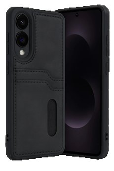CepteToptan Samsung Galaxy S25 Edge Sara Kartvizitli Deri Kılıf - Siyah - DROPX5294-6008