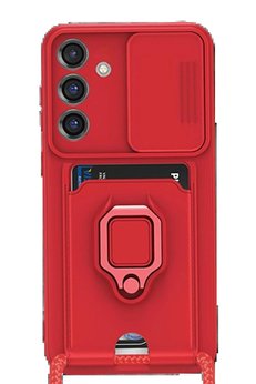 CepteToptan Samsung Galaxy S25 Plus Kılıf Zuma Kartvizitli Yüzüklü Silikon - Kırmızı - DROPX3658-6394