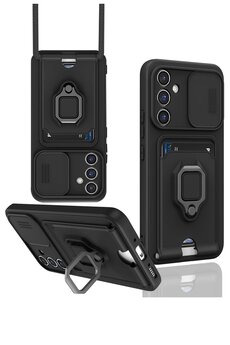 CepteToptan Samsung Galaxy A36 Kılıf Zuma Kartvizitli Yüzüklü Silikon - Siyah - DROPX6529-9236