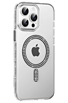 CepteToptan Apple iPhone 14 Pro Max Move Taşlı Magsafe Kapak - Siyah - DROPX9233-1019