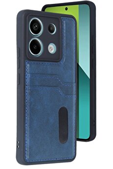 CepteToptan Xiaomi Redmi Note 13 Pro 5G Kılıf Sara Kartvizitli Deri Kılıf - Lacivert - DROPX3368-8540