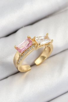 Evimdeyokyok Pirinç Zirkon Taşlı Dikdörtgen Model Gold Renk Kadın Yüzük Tj-Byk3797