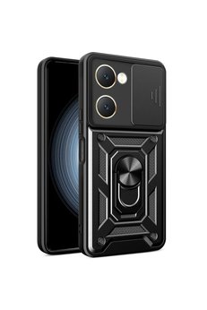 CepteToptan Vivo Y18 Kılıf Pars Lens Yüzüklü Silikon - Siyah - DROPX3191-1253