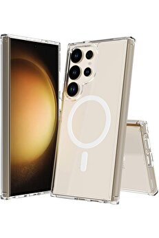 STOREMAX lvnshop ile uyumlu S24 Ultra Kılıf M-safe Şarj Özellikli Şeffaf Sert PC Embos Kapak Renksiz 224120