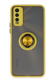 CepteToptan Vivo Y11S Kılıf Montreal Yüzüklü Silikon Kapak - Sarı - DROPX9191-6296