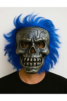 Ethab Ti̇caret Wi̇ld Skull - Gümüş Kafatası Mavi̇ Saçlı İskelet Maske