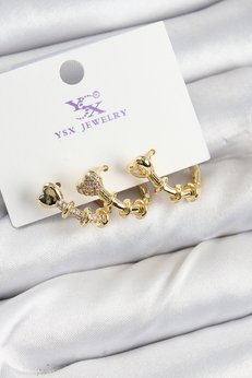Evimdeyokyok Pirinç Zirkon Taşlı Kalp Model Gold Renk 3 Lü Kadın Küpe Tj-Bkp10947