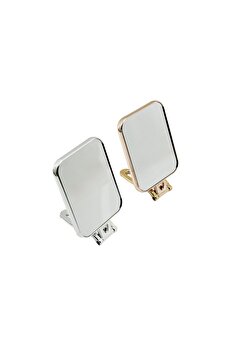 Go İthalat Di̇kdörtgen 15X11.5Cm Makyaj Aynası Çi̇ft Taraflı Bronz - Gümüş Pls.çerçeve