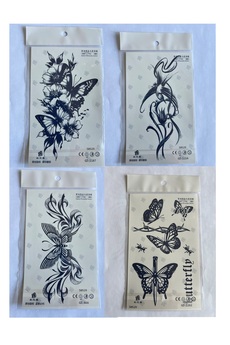 Airbrush Tattoo Kelebekler 4 Adet Birden 3 Hafta Kalıcı Geçici Yapıştırma Dövme 18X11 Cm