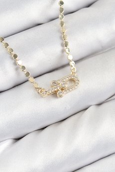 Evimdeyokyok Pirinç Zirkon Taşlı Model Ezme Zincir Gold Renk Kadın Kolye Tj-Bko10393