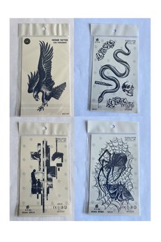 Airbrush Tattoo Kartal Yılan 4 Adet Birden 3 Hafta Kalıcı Geçici Yapıştırma Dövme 18X11 Cm