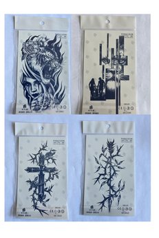 Airbrush Tattoo Dikenler 4 Adet Birden 3 Hafta Kalıcı Geçici Yapıştırma Dövme 18X11 Cm