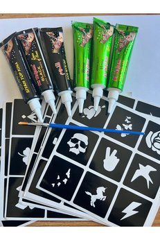 Airbrush Tattoo 3 Siyah 3 Kırmızı Kına 81 Model Kalıp Hediyeli Geçici Dövme Kına Seti