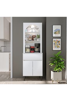 ROOMART 60 cm Ledli Kahve Köşesi Çok Amaçlı Dolap 2 Kapaklı 1 Çekmeceli Kiler Dolabı Mutfak Dolabı