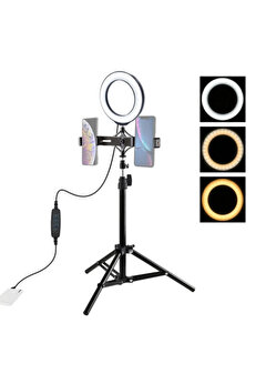 İsmiyle Al PULUZ 70CM Çift Telefon tutucu 6.2CM Led Işık Stand YoutuberCanlı Yayın Selfie TikTok Makeup-(1903)