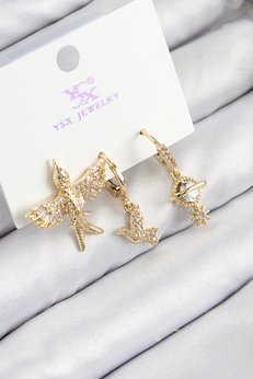 Evimdeyokyok Pirinç Zirkon Taşlı 3 Lü Kuş Model Gold Renk Kadın Küpe Tj-Bkp11133