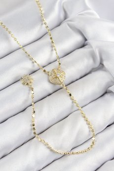 Evimdeyokyok Pirinç Zirkon Taşlı Ezme Zincirli Madalyon Model Gold Renk Y Kolye Tj-Bko10471