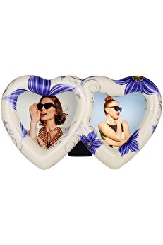STOREMAX snShop Kalp Şeklinde Fotoğraf Çerçevesi, Çiçek Desenli, 2 Bölmeli, Anneye, Sevgiliye, Eşe, K