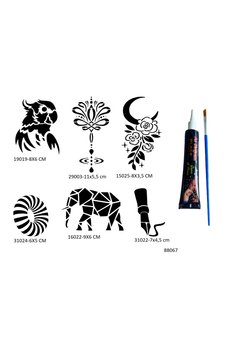 Airbrush Tattoo Sırt Ve Kol 6 Adet Şablon Ve Hint Kınası Geçici Dövme Seti