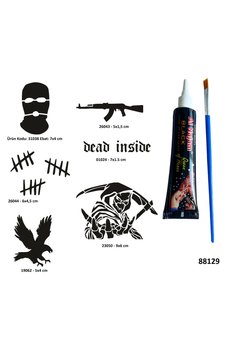 Airbrush Tattoo Hırçın Semboller Siyah Hint Kınası Hediyeli Geçici Dövme Yapma Seti
