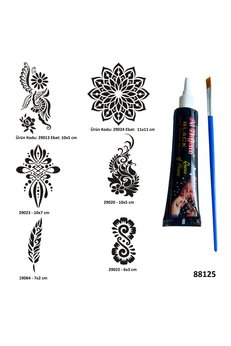 Airbrush Tattoo Kadın Sembolleri Siyah Hint Kınası Hediyeli Geçici Dövme Yapma Seti
