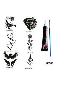 Airbrush Tattoo Akrep Elmas Geçici Dövme Yapma Seti Siyah Kına Ve Fırça Hediyeli