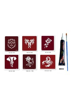 Airbrush Tattoo Aslan Fil Hint Kınasıyla Geçici Dövme Seti