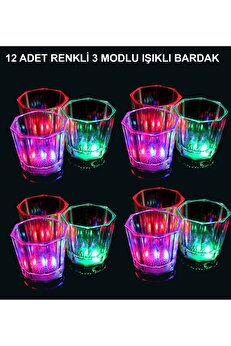 Go İthalat Led Işıklı Eğlence Bardakları - 3 Modlu Renk Deği̇şti̇ren Bardak 12 Adet (5258)