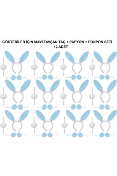 Go İthalat Mavi̇ Tavşan Kostüm Seti̇ – Taç, Papyon, Ponpon (12’Li̇ Paket) (4457)
