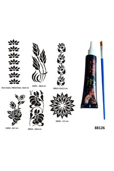 Airbrush Tattoo Çiçek Desenleri Siyah Hint Kınası Hediyeli Geçici Dövme Yapma Seti