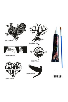 Airbrush Tattoo Kamp Ve Doğa Geçici Dövme Yapma Seti Siyah Kına Ve Fırça Hediyeli