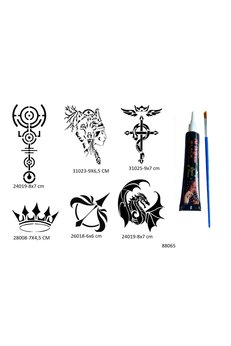 Airbrush Tattoo Ejderha Bozkurt 6 Adet Şablon Ve Hint Kınası Geçici Dövme Seti