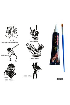 Airbrush Tattoo Rock Ve Müzik Sembolleri Siyah Hint Kınası Hediyeli Geçici Dövme Yapma Seti