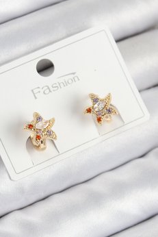 Evimdeyokyok Pirinç Zirkon Taşlı Yıldız Model Gold Renk Çocuk Küpe Tj-Bkp11200