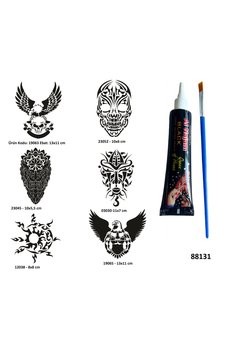 Airbrush Tattoo Güçlü Erkek Sembolleri Siyah Hint Kınası Hediyeli Geçici Dövme Yapma Seti