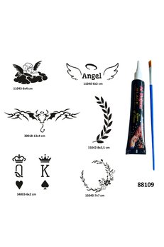 Airbrush Tattoo Melek Çiçek Geçici Dövme Yapma Seti Siyah Kına Ve Fırça Hediyeli