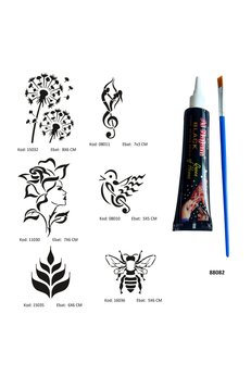 Airbrush Tattoo Müzik Ve Doğa Tüp Kına Ve Fırça Hediyeli Tattoo Geçici Dövme Seti