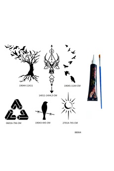 Airbrush Tattoo Hayat Ağacı Ve Kuşlar 6 Adet Şablon Ve Hint Kınası Geçici Dövme Seti