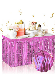 Go İthalat Kendi̇nden Yapışkanlı Pembe Metali̇ze Püsküllü Masa Eteği̇ - 75 X 275 Cm Parti̇ Süslemesi̇ (5258)