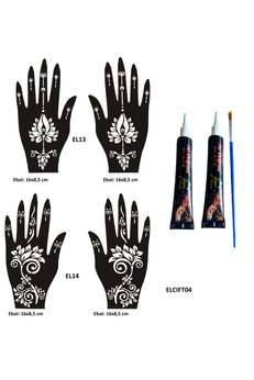 Airbrush Tattoo Lotus Desenler El Üstü Hint Kınasıyla Geçici Dövme Yapma Seti Siyah Renk