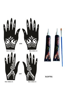 Airbrush Tattoo Çiçek Desenleri El Üstü Hint Kınasıyla Geçici Dövme Yapma Seti Siyah Renk