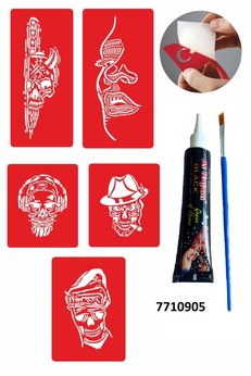 Airbrush Tattoo Çılgın Kuru Kafalar Hint Kınası Ile Geçici Dövme Yapma Seti