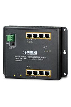 Planet Endüstriyel Duvar Tip Yönetilebilir Switch (Industrial Flat-type Managed Switch)<br> 8 x 10