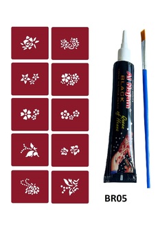 Airbrush Tattoo Minimal Geçici Dövme Yapma Seti 10 Desen 1 Tüp Kına Br005