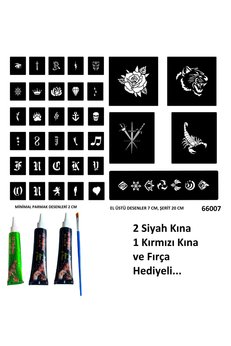 Airbrush Tattoo El Üstü Ve Parmak İçin Geçici Dövme Seti 3 Tüp Kına Ve Fırça Hediyeli