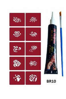 Airbrush Tattoo Minimal Geçici Dövme Yapma Seti 10 Desen 1 Tüp Kına Br010