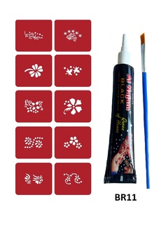 Airbrush Tattoo Minimal Geçici Dövme Yapma Seti 10 Desen 1 Tüp Kına Br011