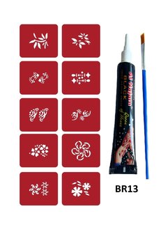 Airbrush Tattoo Minimal Geçici Dövme Yapma Seti 10 Desen 1 Tüp Kına Br013