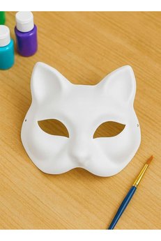Parti Adresi Boyanabilir Karton Maske Hobi ve Etkinlik Maskesi Dıy Kedi Surat Maske