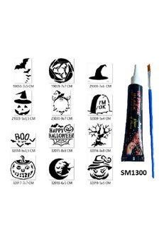Airbrush Tattoo Cadılar Bayramı Halloween Geçici Dövme Seti 1 Tüp Kına Ve 12 Desen Fırça Hediyeli